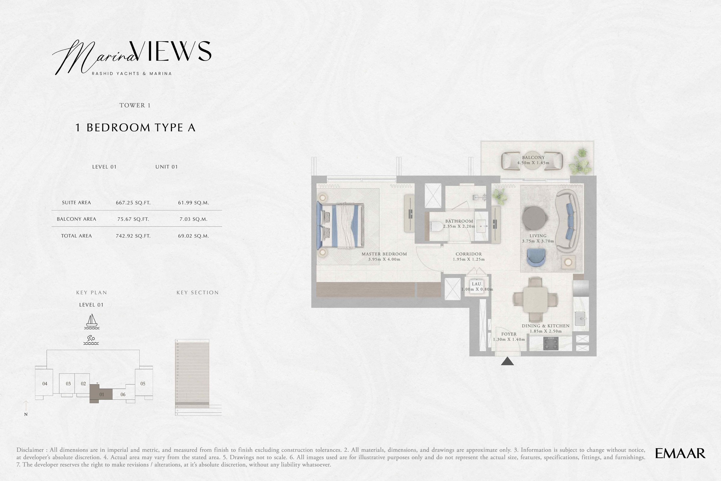 Tower 1 - 1BR - Type A - Level 1 floor plan