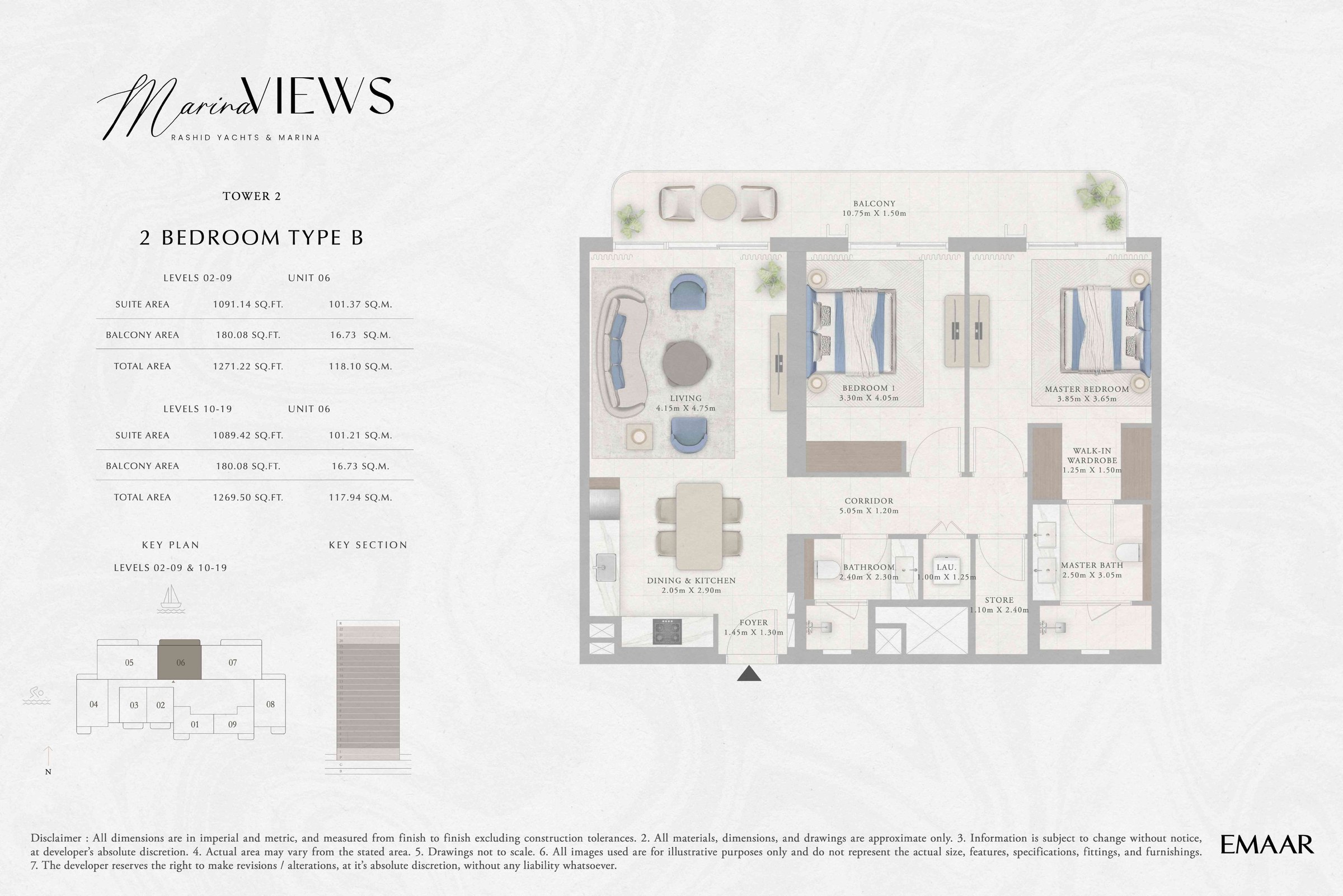 Tower 2 - 2BR - Type B - Level 2-9, 10-19 floor plan