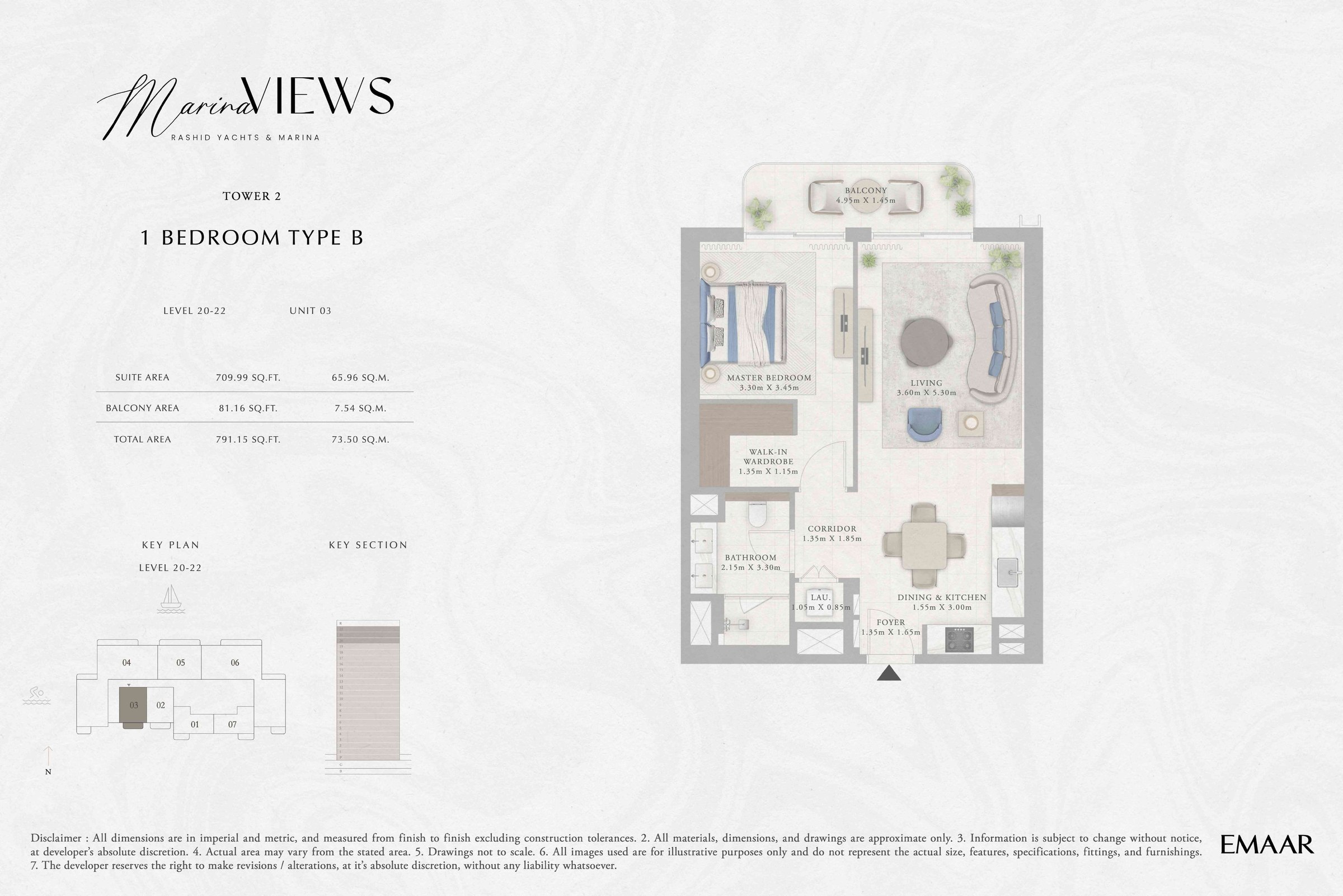 Tower 2 - 1BR - Type B - Level 20-22 floor plan