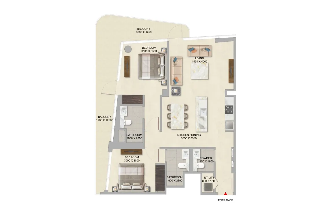 2 Bed floor plan