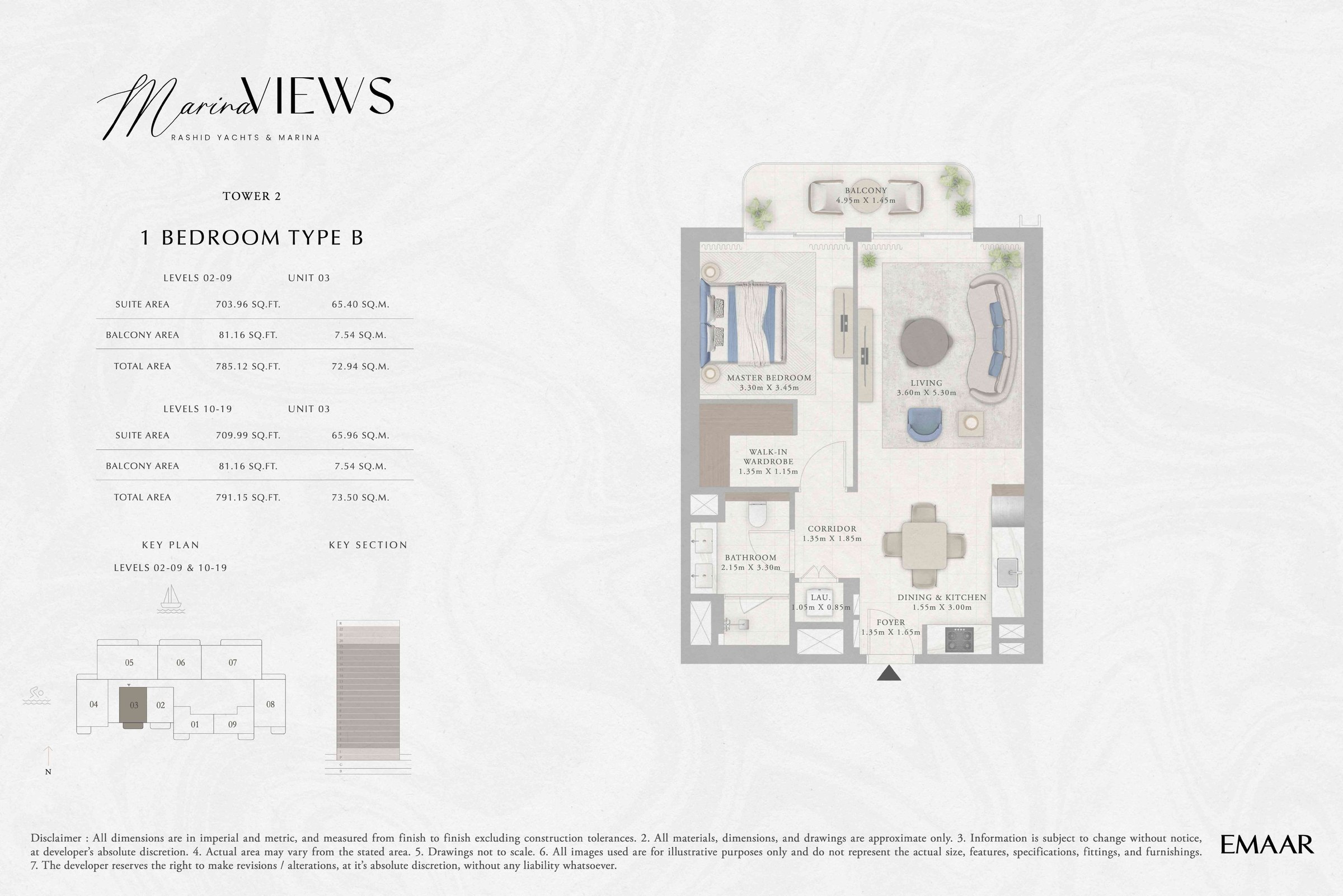 Tower 2 - 1BR - Type B - Level 2-9, 10-19 floor plan
