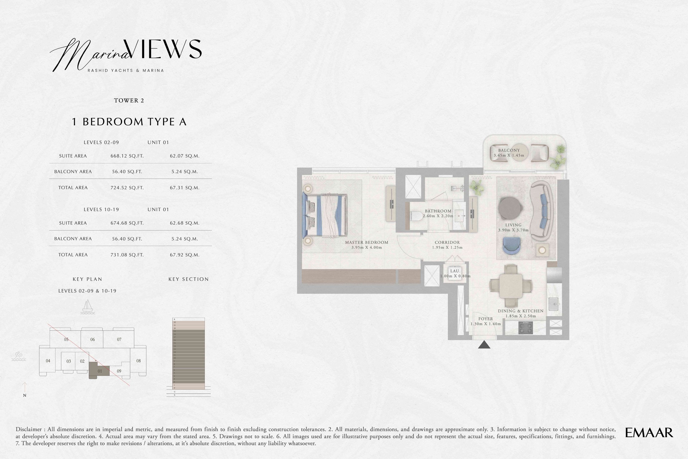 Tower 2 - 1BR - Type A - Level 2-9, 10-19 floor plan