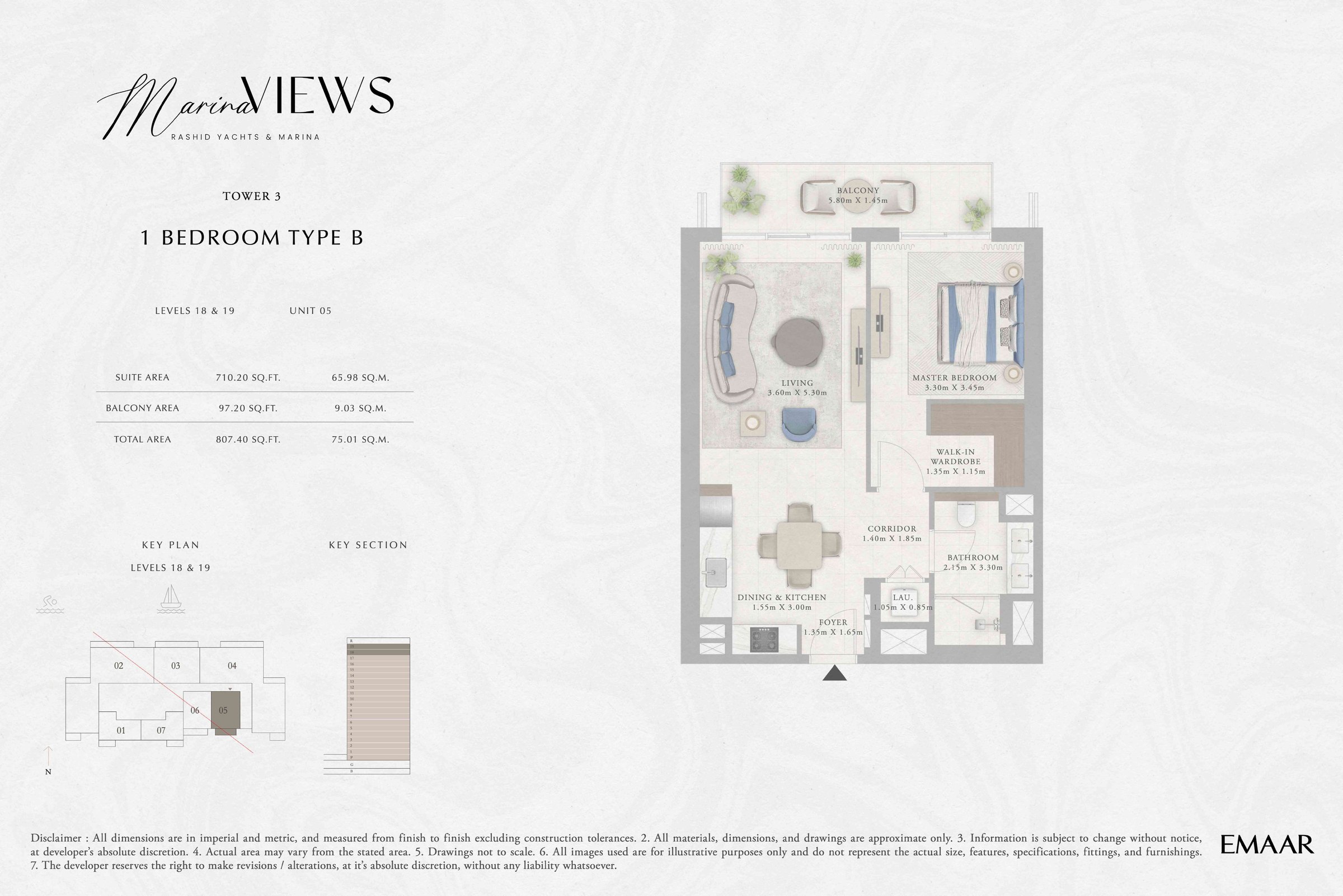 Tower 3 - 1BR - Type B - Level 18-19 floor plan