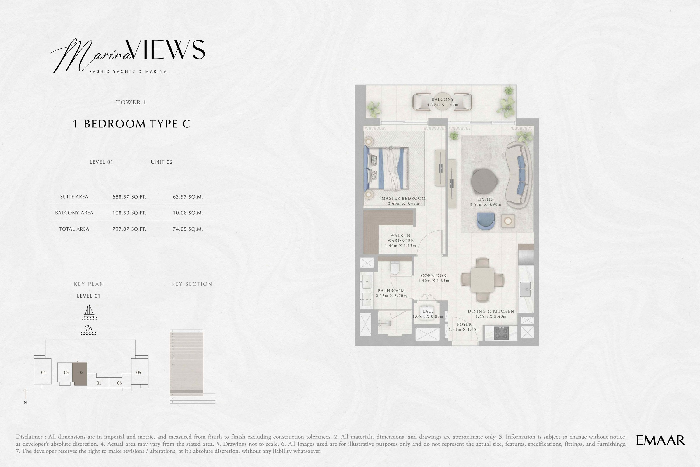 Tower 1 - 1BR - Type C - Level 1 floor plan