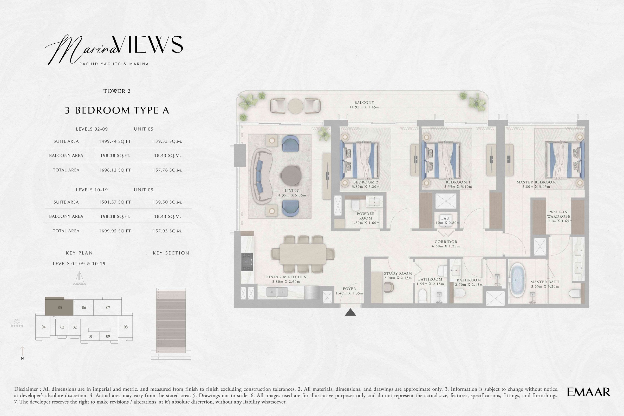 Tower 2 - 3BR - Type A - Level 2-9, 10-19 floor plan
