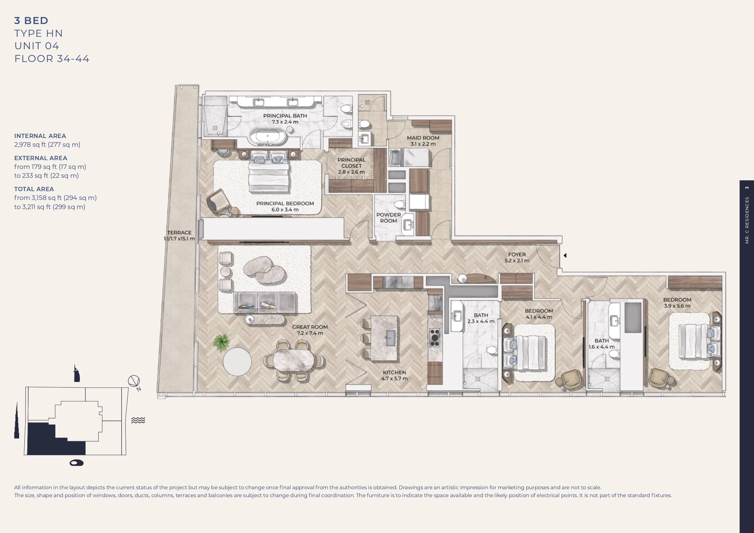 3 Bed floor plan