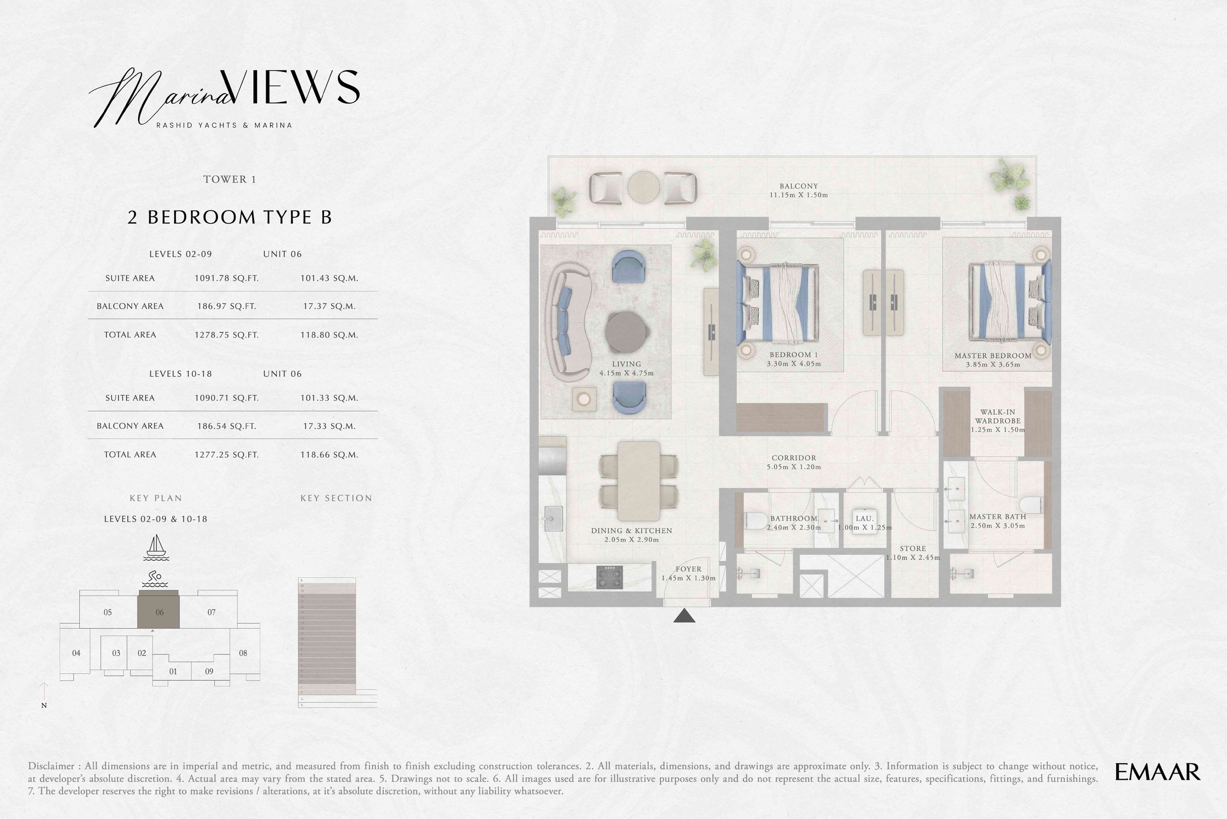 Tower 1 - 2BR - Type B - Level 2-9, 10-18 floor plan