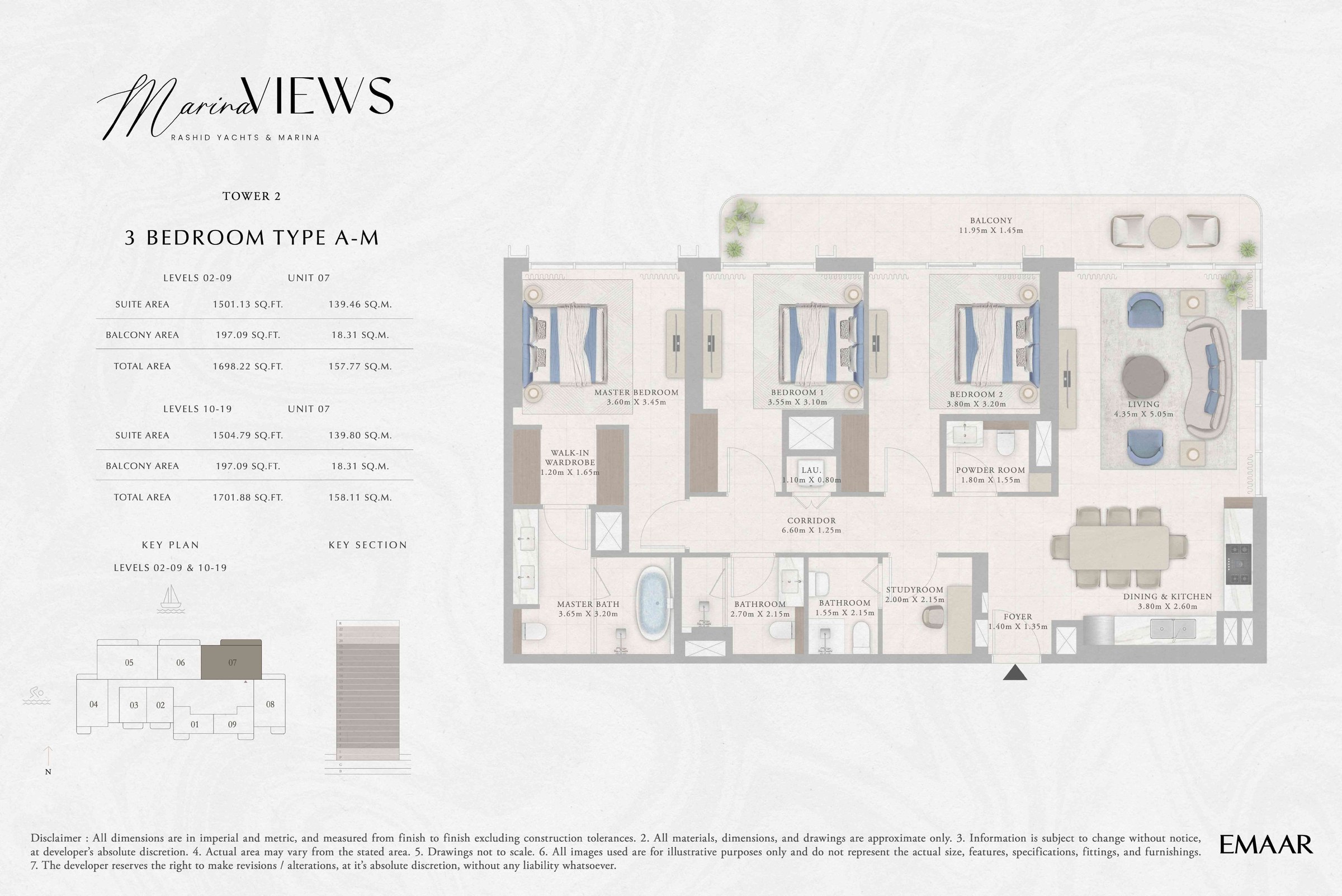 Tower 2 - 3BR - Type A-M - Level 2-9, 10-19 floor plan