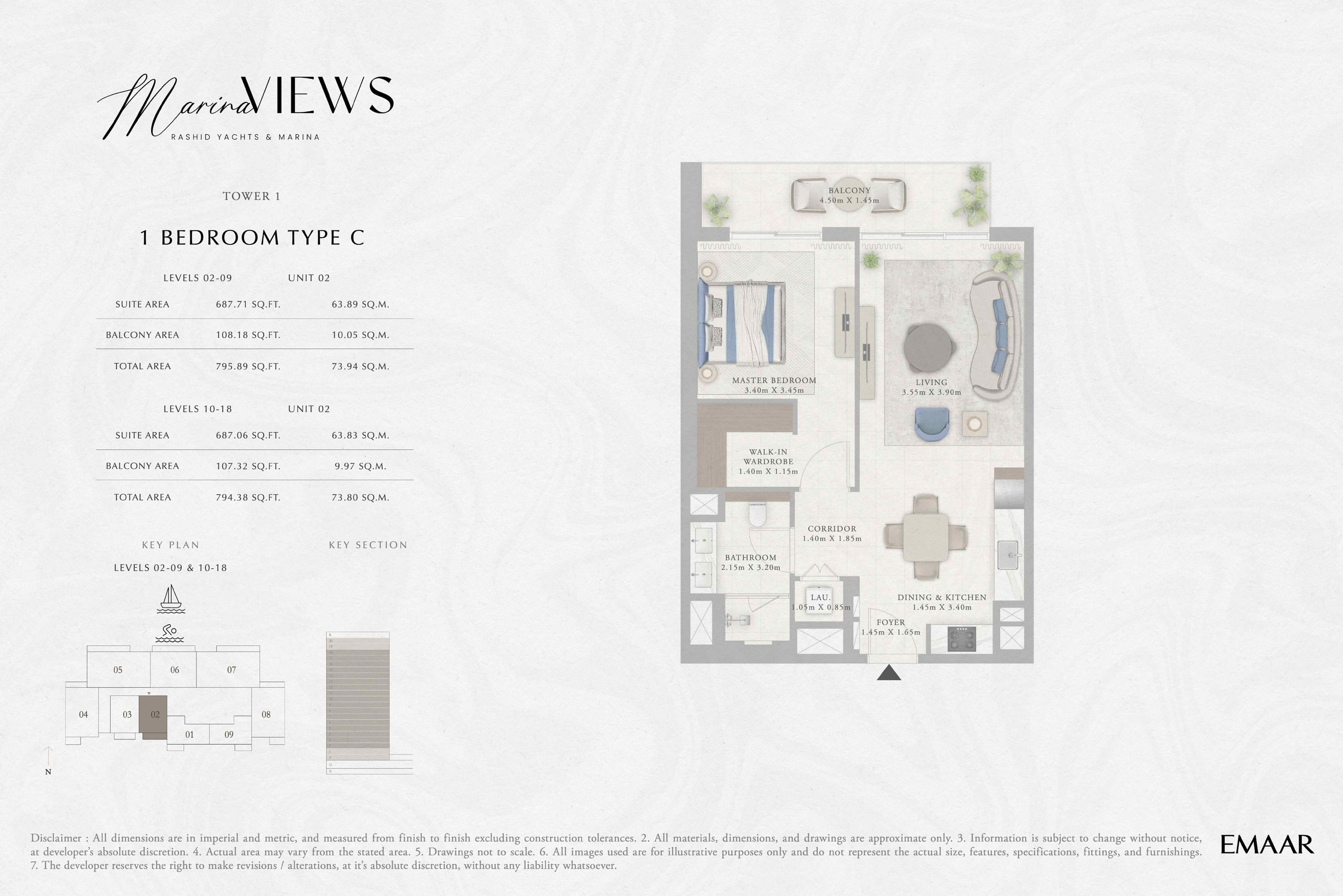 Tower 1 - 1BR - Type C - Level 2-9, 10-18 floor plan